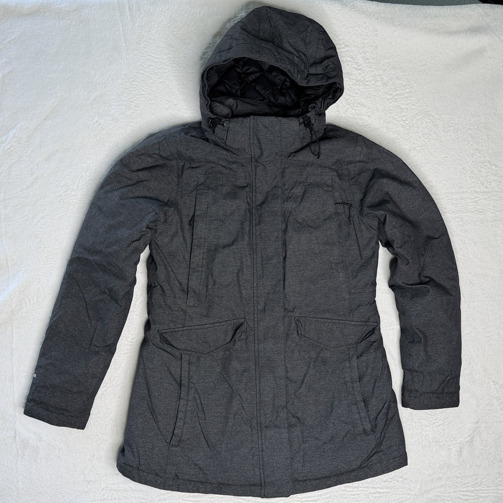 Eddie Bauer WeatherEdge Down Parka Jacket Gray Hooded Womens M Waterproof Gorp